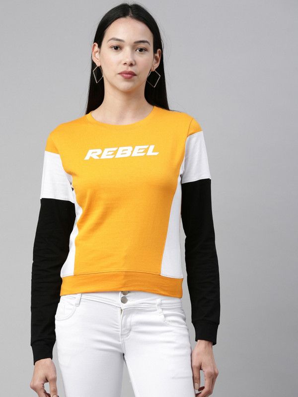 Printed Women Round Neck Pure Cotton Black, Yellow T-Shirt
