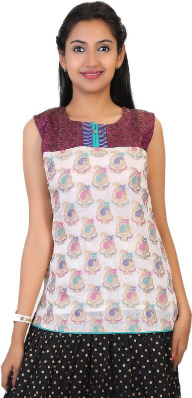Casual Sleeveless Printed Women Purple, White Top
