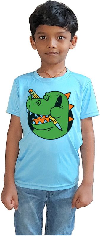 Baby Boys Graphic Print Polyester T Shirt  (Light Blue, Pack of 1)