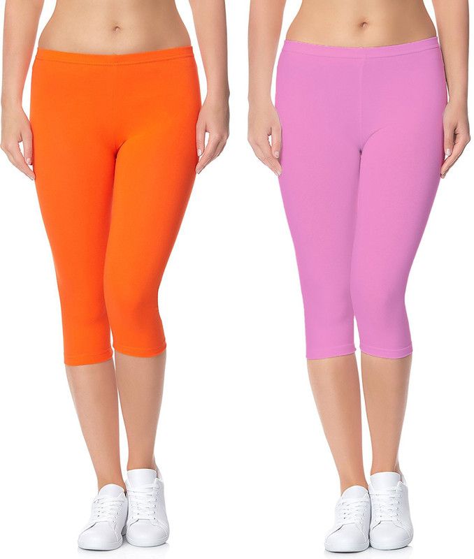 Cotton Lycra 220 GSM Bio-Wash Women Pink, Orange Capri