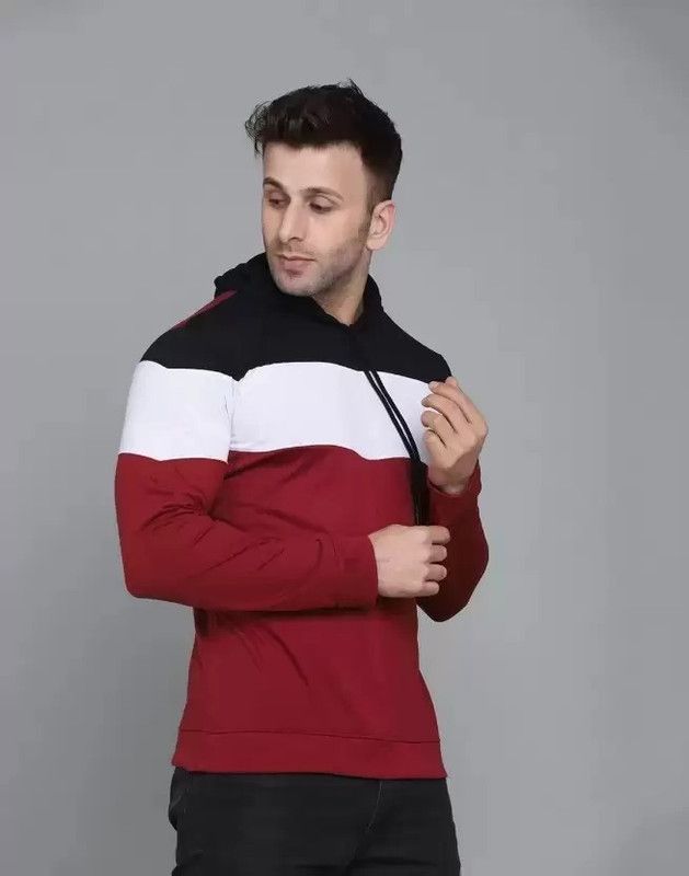 Men Self Design Hooded Neck Cotton Blend Maroon T-Shirt