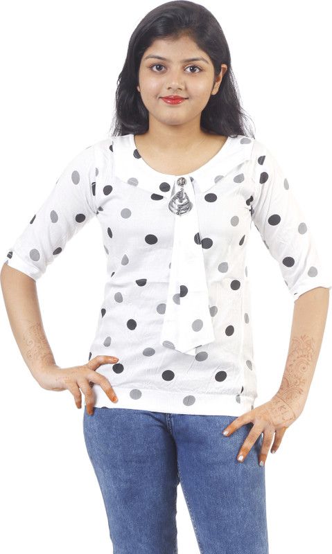 Girls Cotton Rayon Blend Top  (White, Pack of 1)