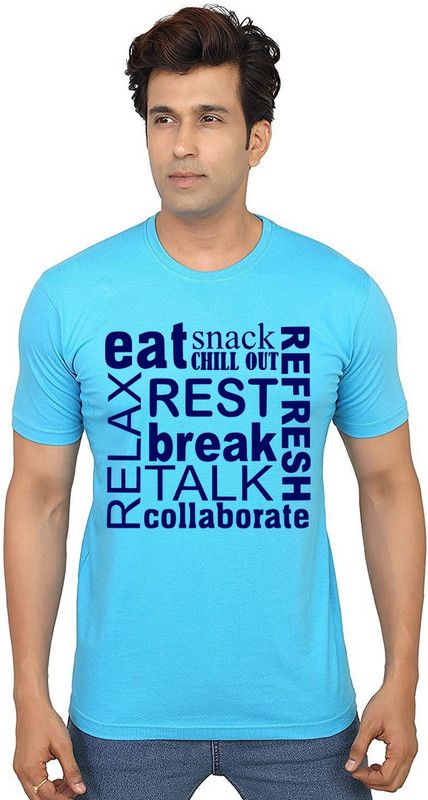 TS-SKBL-XL-0559 Men Graphic Print Round Neck Pure Cotton Light Blue T-Shirt