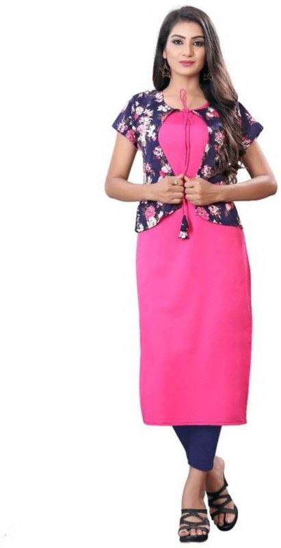 Girls Self Design Kurta  (Pink)