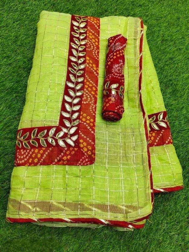 Solid/Plain, Checkered Bollywood Cotton Blend Saree  (Light Green)