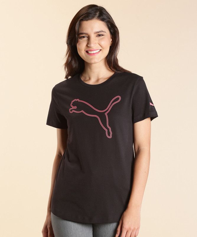 Wmn Graphic Tee 6 Women Printed Round Neck Cotton Blend Black T-Shirt