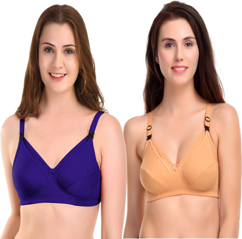 Pack of 2 Women Maternity/Nursing Non Padded Bra  (Blue, Gold)