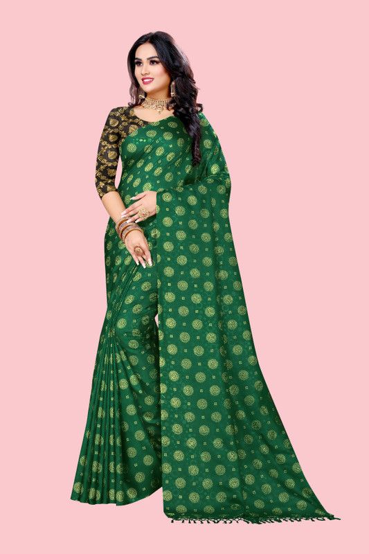 Self Design Daily Wear Silk Blend, Satin Saree  (Dark Green)
