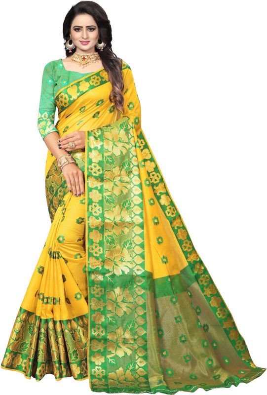 Woven Bollywood Cotton Blend, Cotton Silk Saree  (Multicolor)