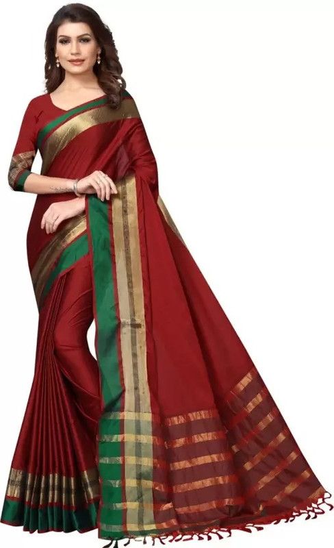 Solid Chanderi Chanderi Saree  (Red)