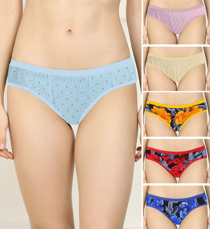 Pack of 6 Women Hipster Blue, Pink, Yellow, Red, Yellow, Blue Panty