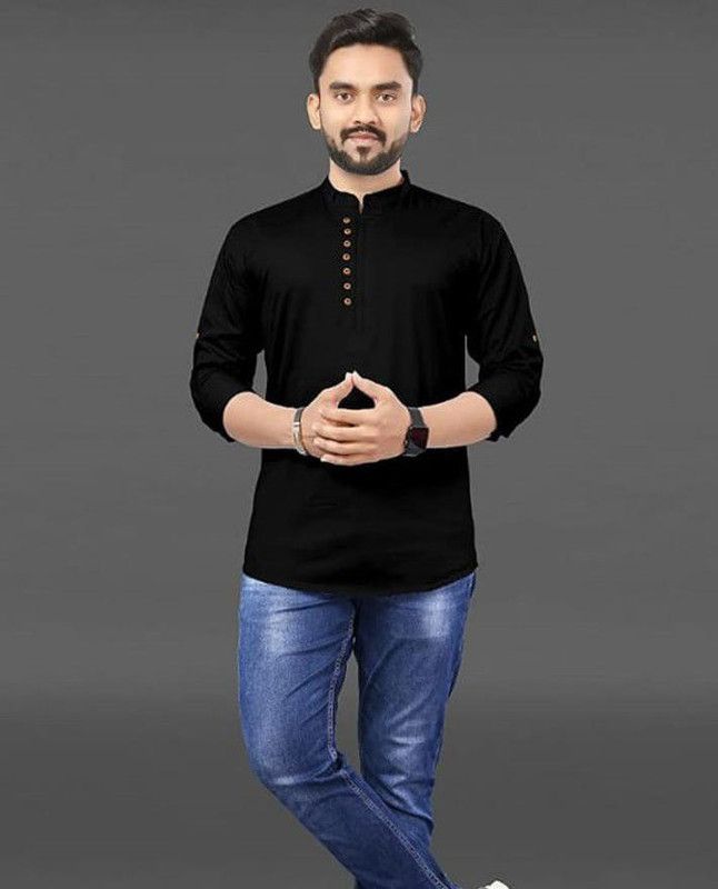 Men Regular, Tailored Fit Self Design, Solid Curved Collar Party Shirt