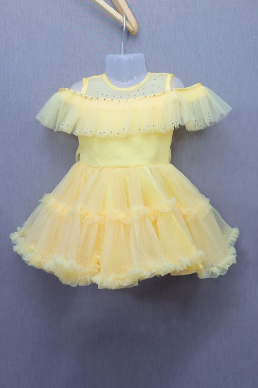 Girls Maxi/Full Length Party Dress  (Yellow, Half Sleeve)