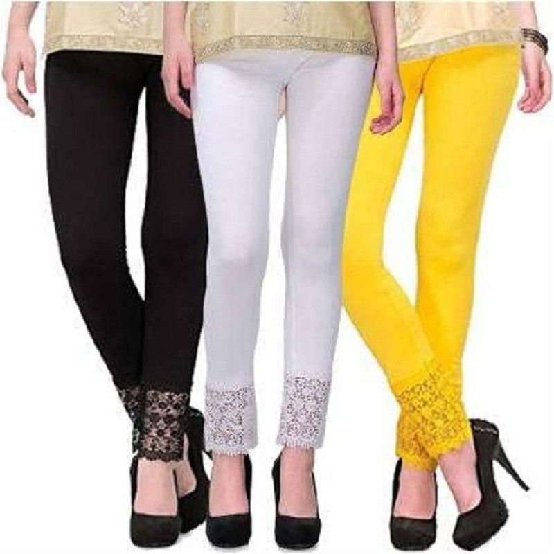 Leipzing Ankle Length Western Wear Legging  (Black, White, Yellow, Solid)