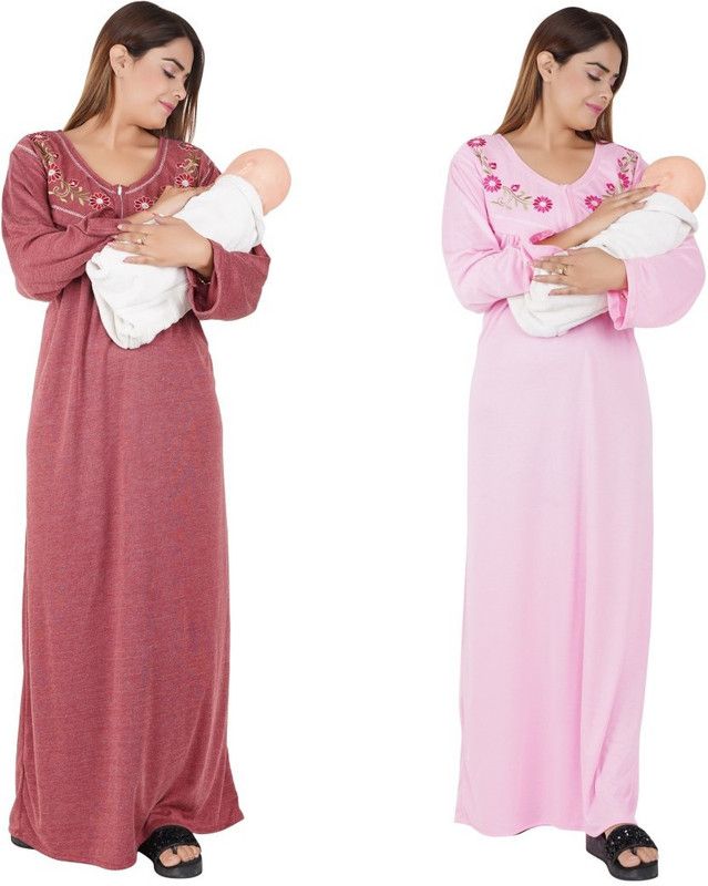 Women Night Dress  (Maroon, Pink)