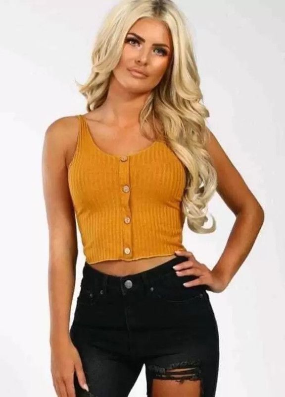 Casual Shoulder Straps Striped Women Yellow Top