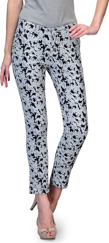 Ankle Fit Women Slim Fit Multicolor Cotton Blend Trousers