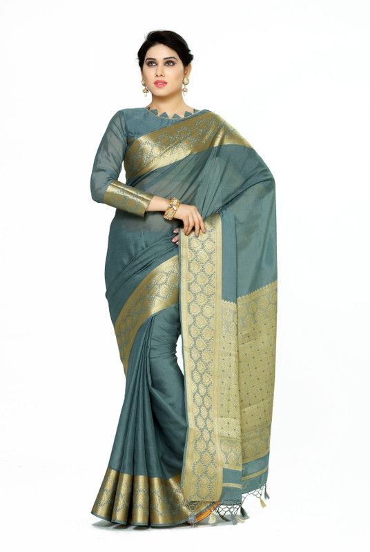 Woven Kanjivaram Crepe Saree  (Blue)