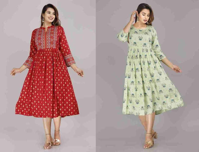 Women Ethnic Dress Maroon, Light Green Dress