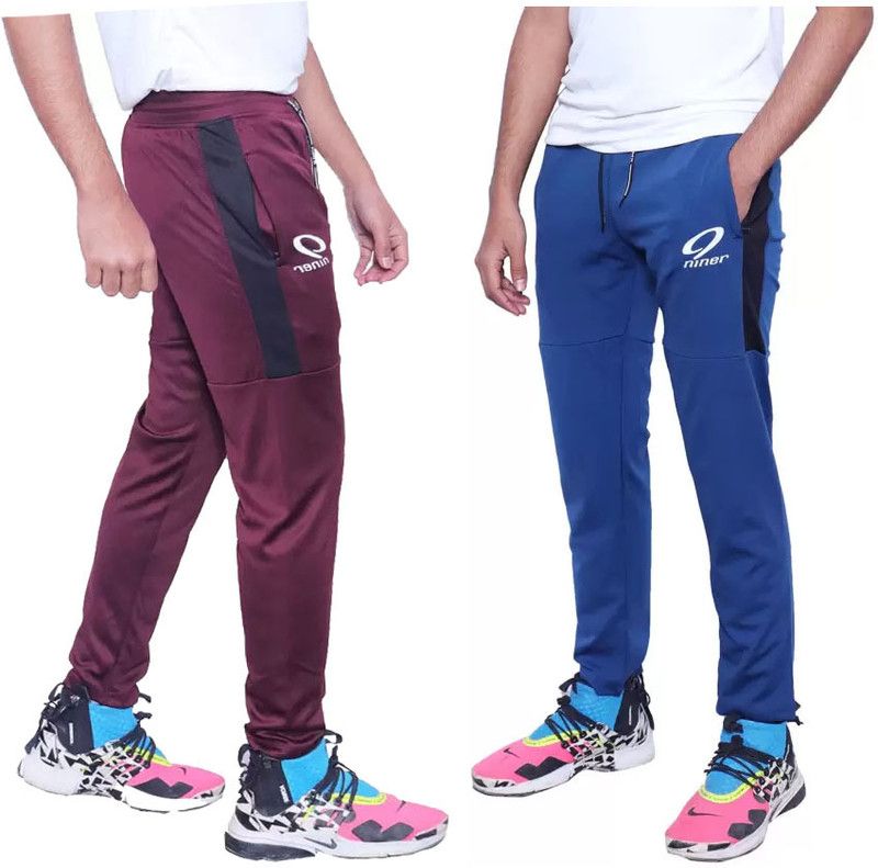 Pack of 2 Men Solid Blue, Maroon Track Pants