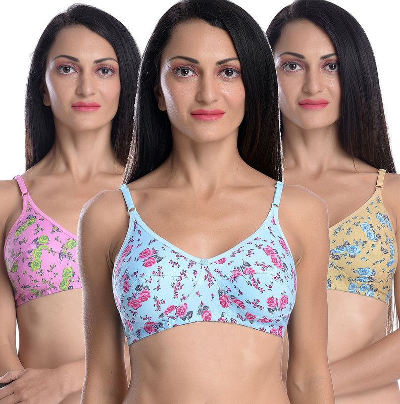 Women Full Coverage Non Padded Bra  (Blue, Pink, Yellow)