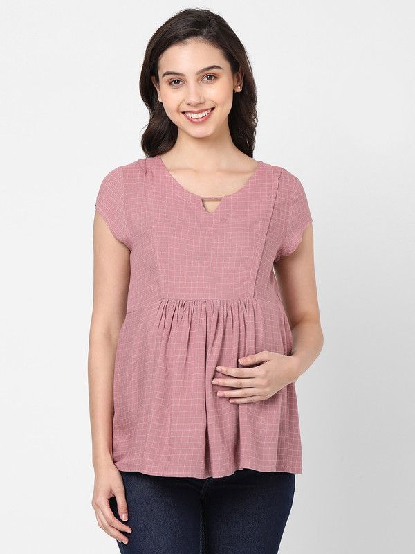 Casual Regular Sleeves Checkered Women Pink Top