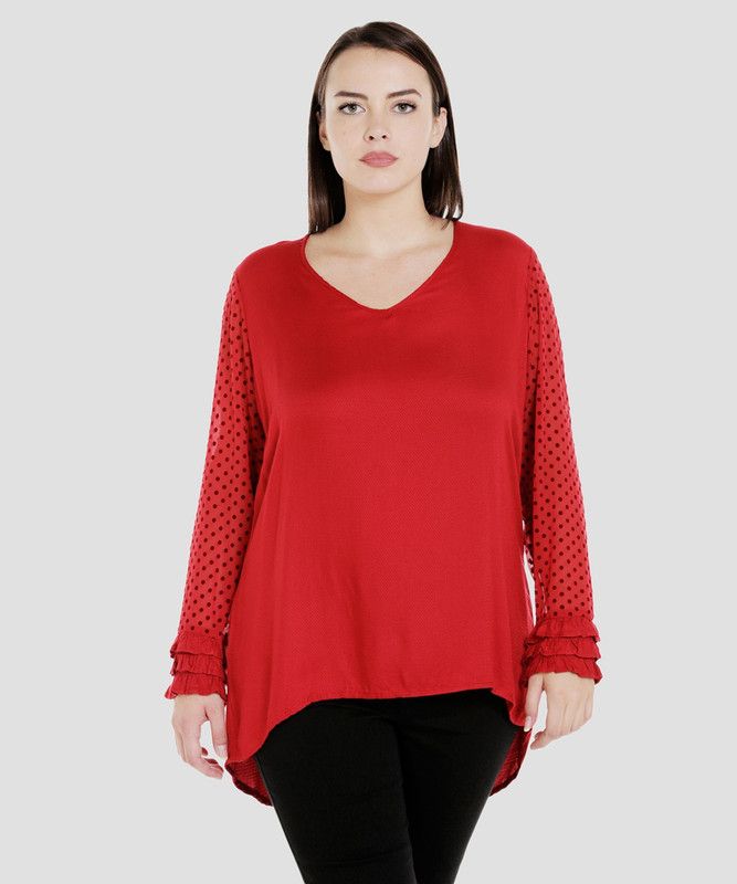 Casual Layered Printed Women Red Top
