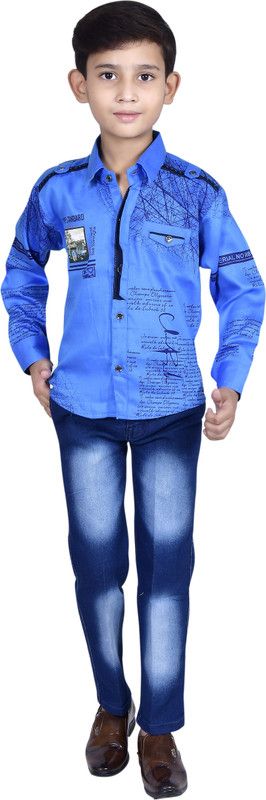 Boys Casual Shirt Jeans  (Blue)