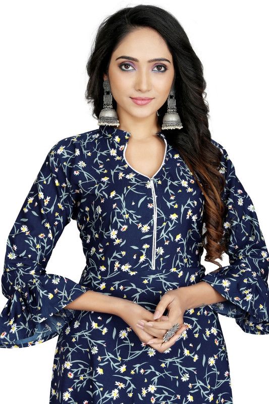 Women Printed Crepe Anarkali Kurta  (Blue)