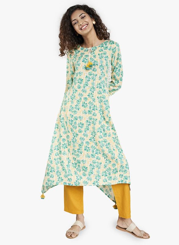 Women Printed Viscose Rayon A-line Kurta  (Dark Green)
