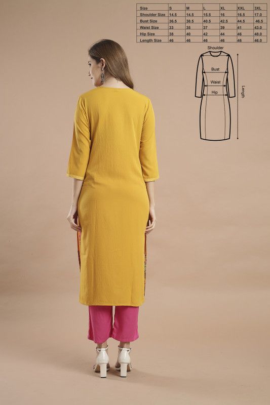 Women Embellished Crepe Straight Kurta  (Yellow)
