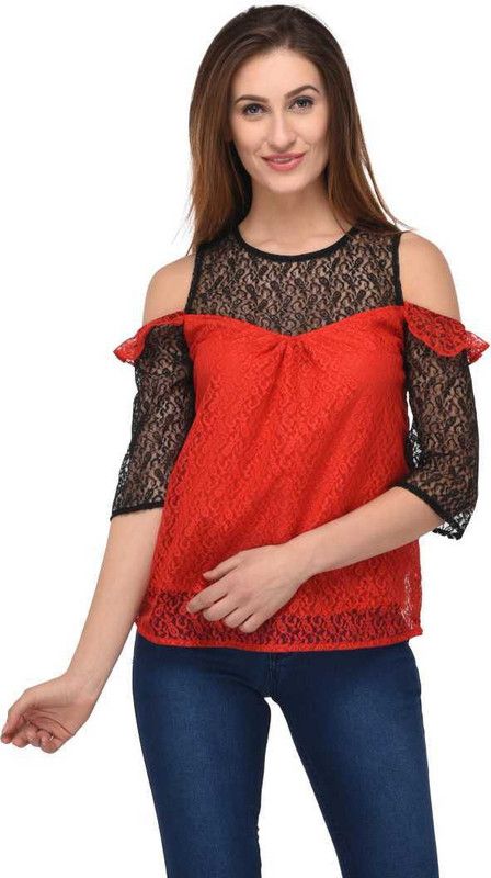 Women Red, Black Top