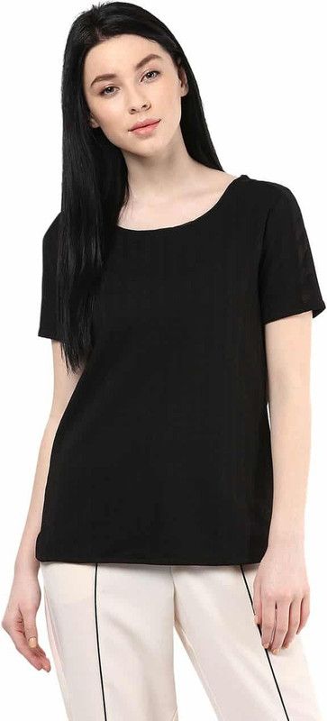 Formal Regular Sleeves Self Design Women Black Top