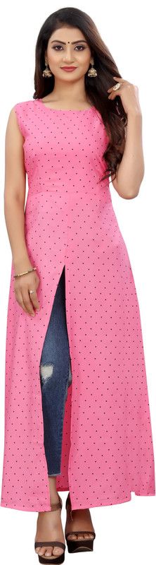 Women Floral Print Crepe Frontslit Kurta  (Pink)