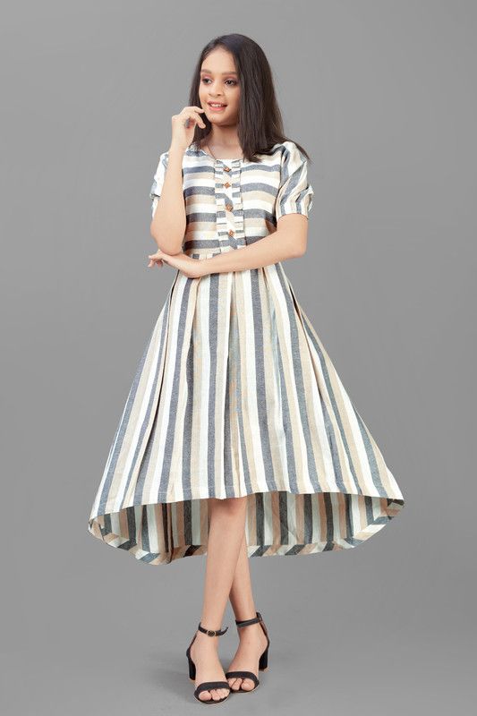 Girls Below Knee Party Dress  (White, Fashion Sleeve)
