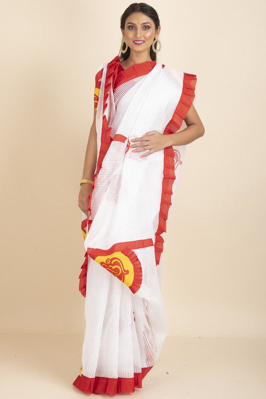 Applique Daily Wear Cotton Silk Saree  (White)