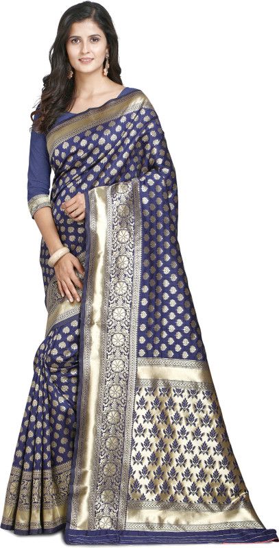 Woven Banarasi Art Silk, Jacquard Saree  (Blue, Gold)