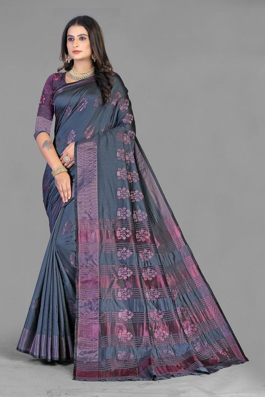 Self Design, Woven Banarasi Jacquard Saree  (Grey)
