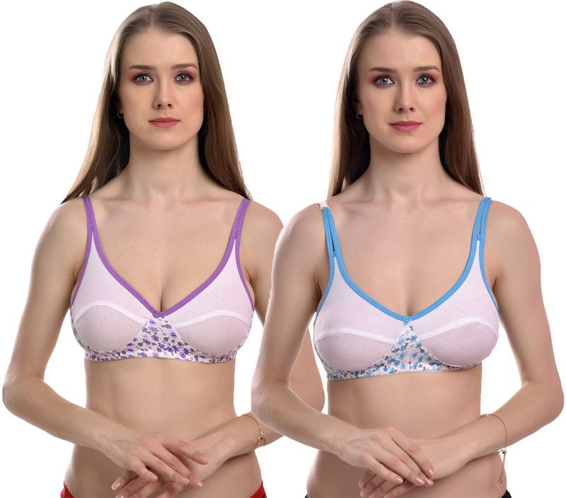 Pack of 2 Women T-Shirt Non Padded Bra  (Purple, Blue)