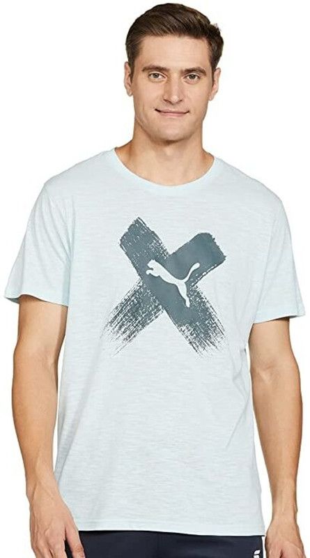 Graphic Recycled Cat Tee Men Printed Round Neck Polyester Blue T-Shirt