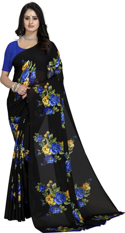 Bollywood Georgette Saree  (Blue, Black)