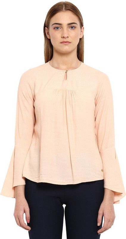 Formal Bell Sleeves Solid Women Orange Top