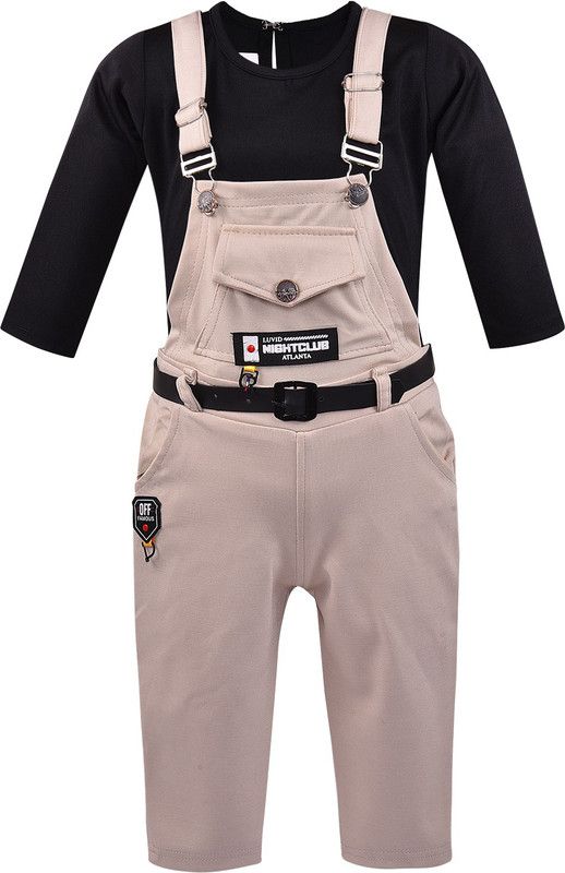 Baby Girls Casual T-shirt Dungaree  (Black)