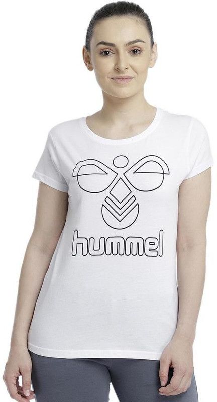 Hummel White Men Printed T-Shirt Women Printed Round Neck Cotton Blend White T-Shirt