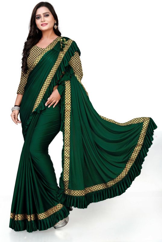 Self Design Bollywood Lycra Blend Saree  (Green)