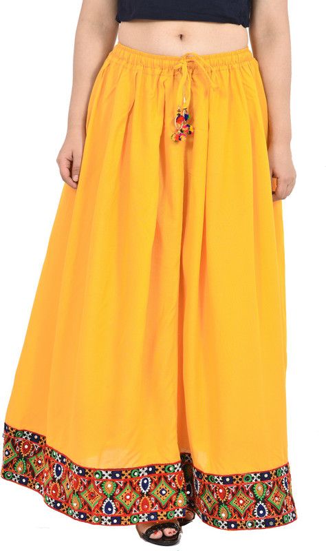 Women Embroidered Gathered Yellow Skirt