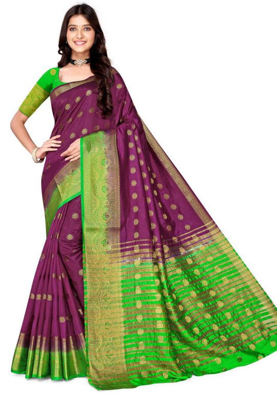 Geometric Print Kanjivaram Jacquard Saree  (Pink)