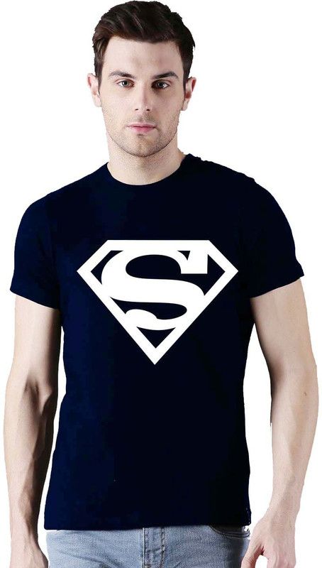 SUPERMAN Men Printed Round Neck Cotton Blend Blue T-Shirt