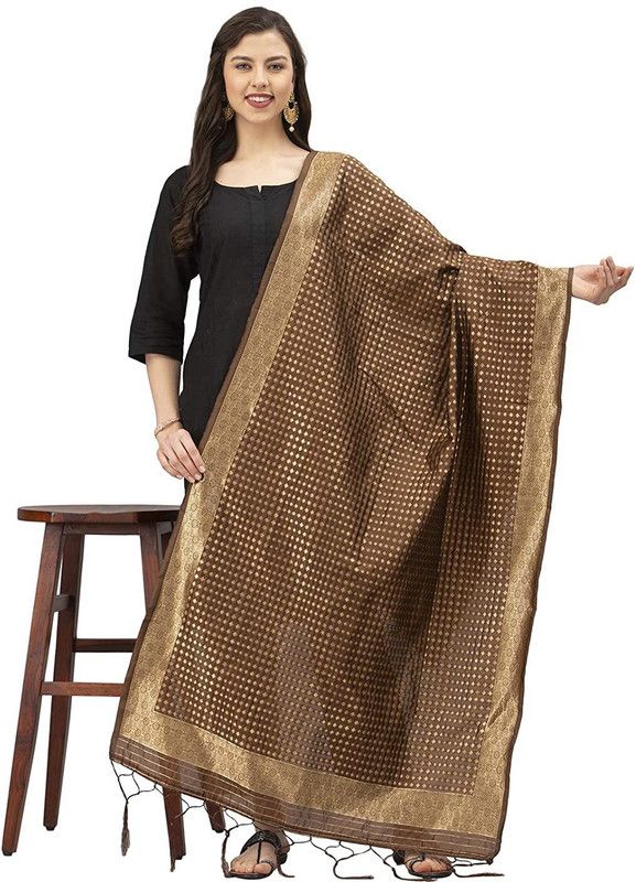 Cotton Blend Woven Brown Women Dupatta