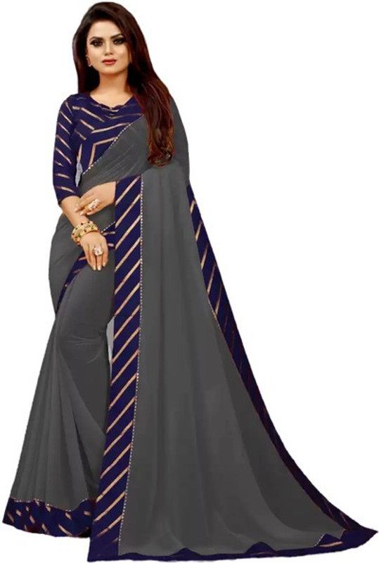 Striped Bhagalpuri Georgette Saree  (Grey)